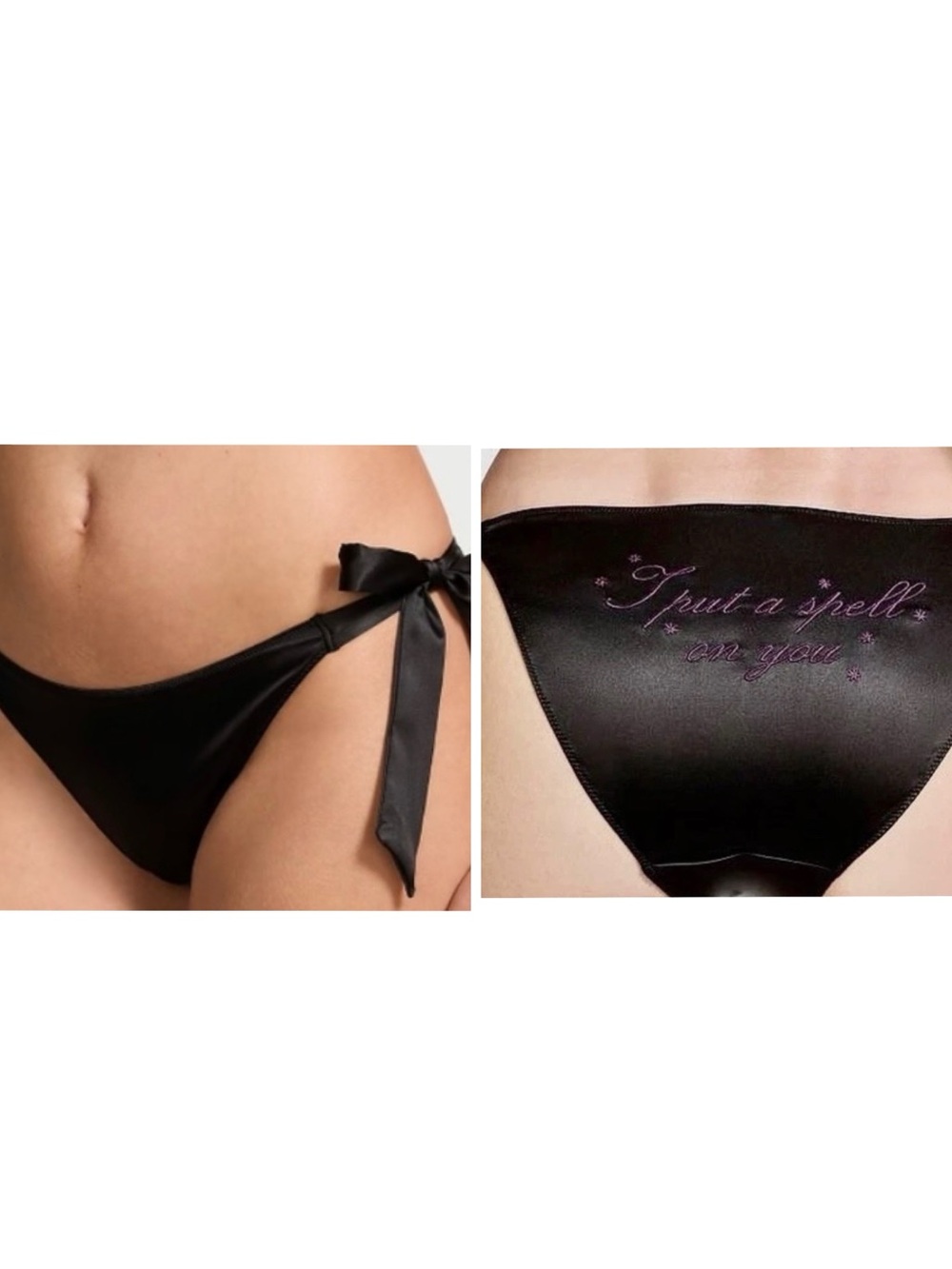 New Victoria’s Secret Very Sexy Cheeky Panty Luxe Black Satin Side Tie Halloween